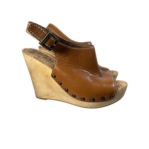 Sam Edelman Women’s Camilla Tan Wedge Leather Studded Slingback Sandals 8